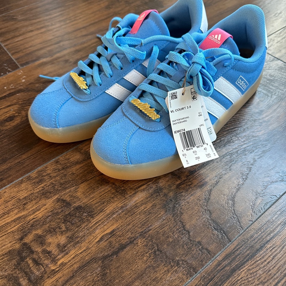 Adidas Women’s Sky Blue Sneakers with White Stripes